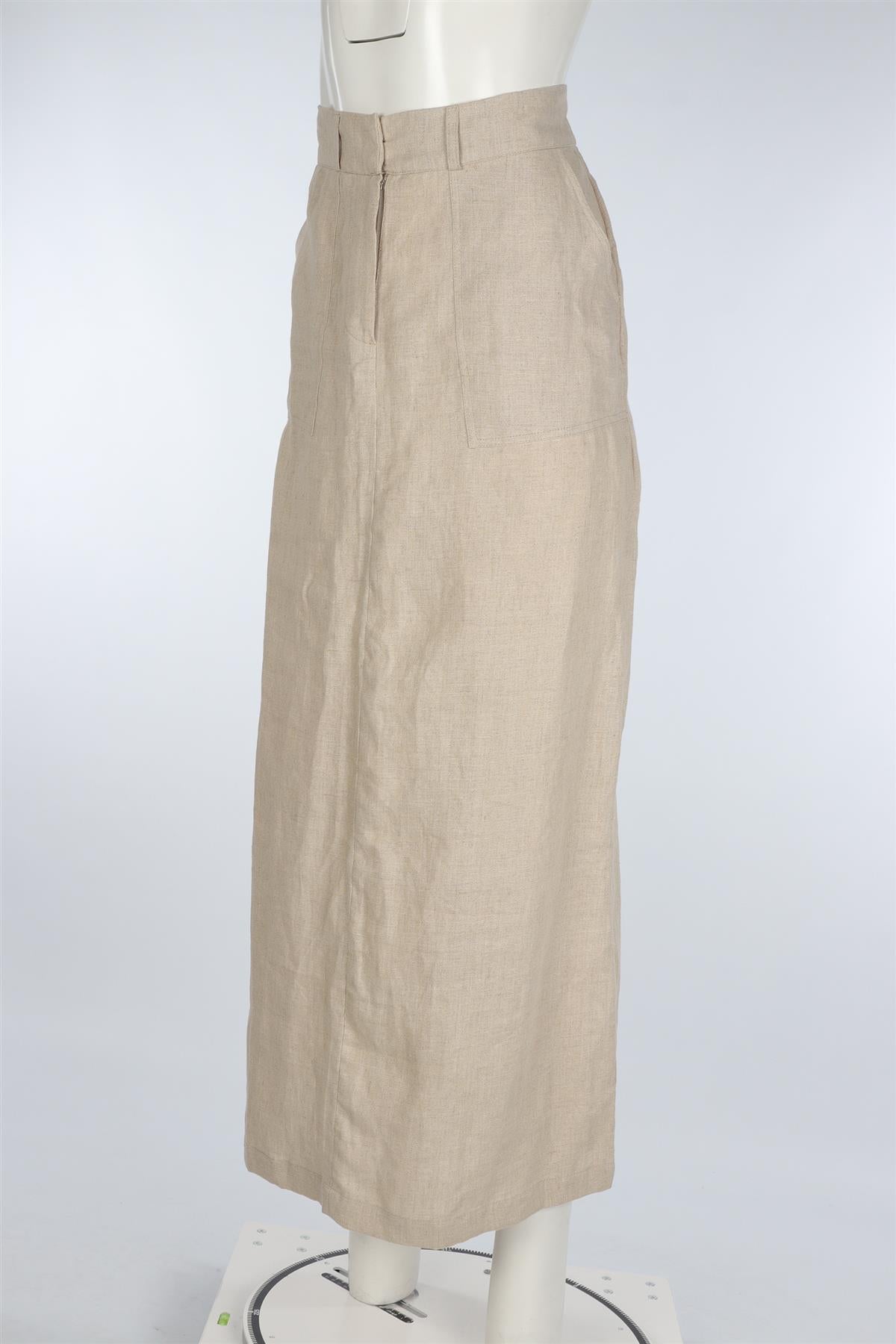 FAITHFULL THE BRAND BEIGE LINEN MAXI SKIRT LARGE