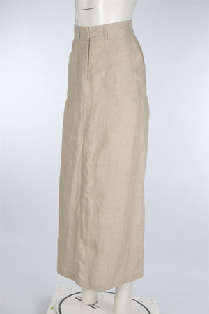 FAITHFULL THE BRAND BEIGE LINEN MAXI SKIRT LARGE