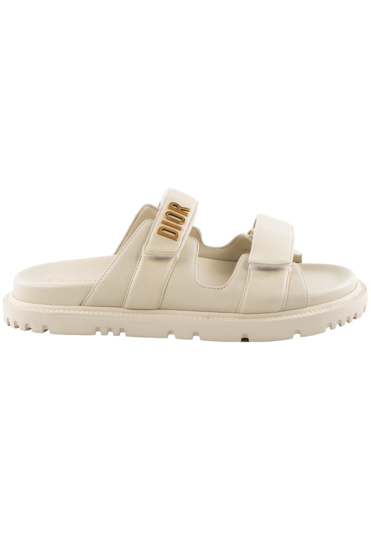 CHRISTIAN DIOR CREAM DIORACT LEATHER SLIDES EU 38 UK 5 US 8