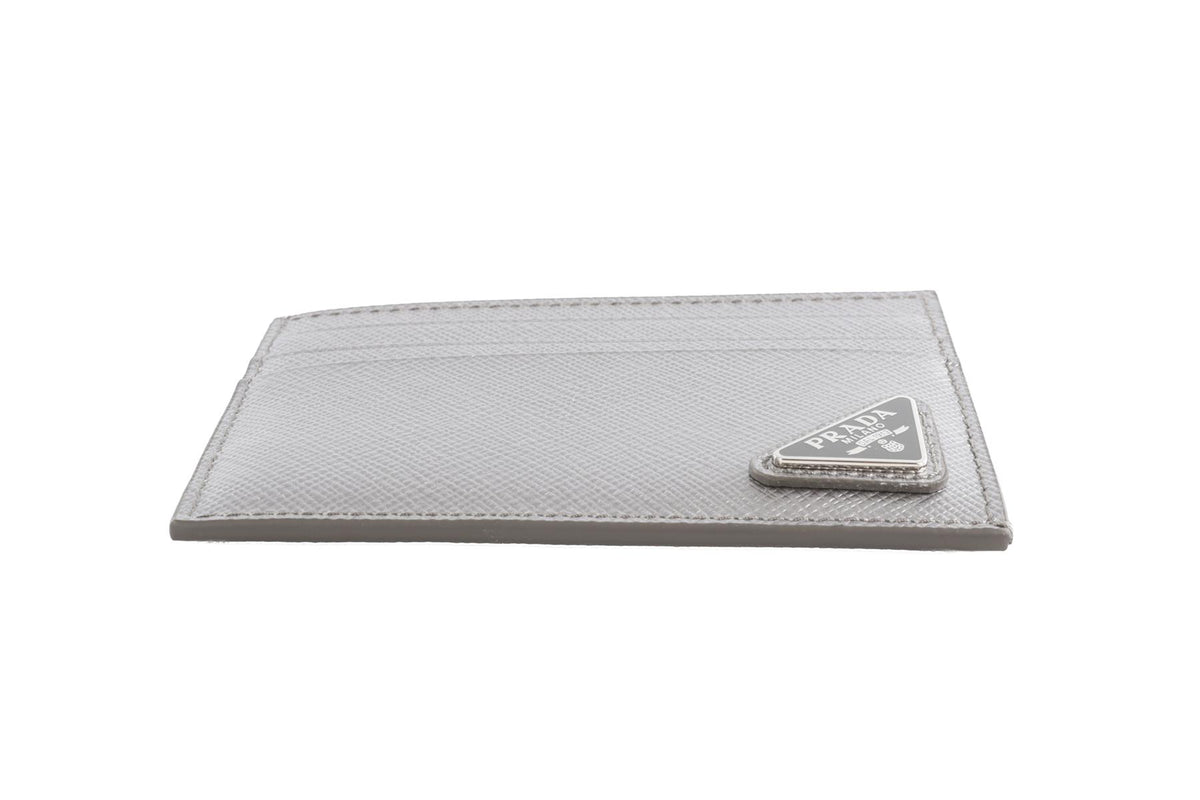 PRADA SILVER SAFFIANO LEATHER CARD HOLDER