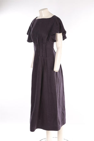 CHLOÉ NAVY LINEN MAXI DRESS FR 36 UK 8