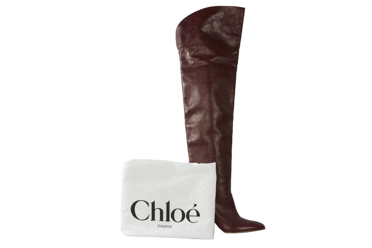 CHLOÉ BURGUNDY LEATHER OVER THE KNEE BOOTS EU 39 UK 6 US 9