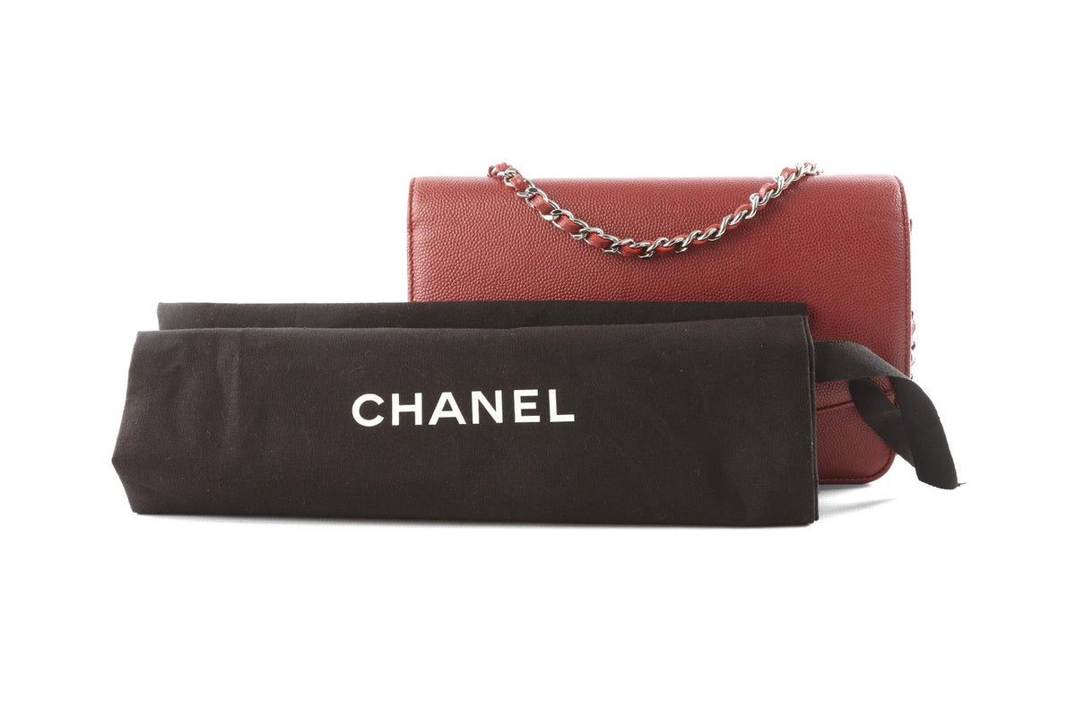 CHANEL RED 2012 SEVRUGA WALLET ON CHAIN CAVIAR LEATHER CROSSBODY BAG