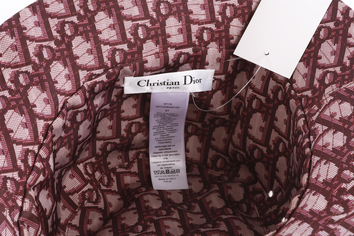 CHRISTIAN DIOR BURGUNDY TEDDY-D COTTON BUCKET HAT 57CM