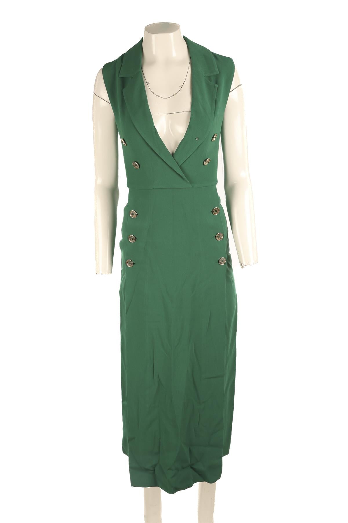 ELIE SAAB GREEN CREPE MAXI DRESS FR 36 UK 8