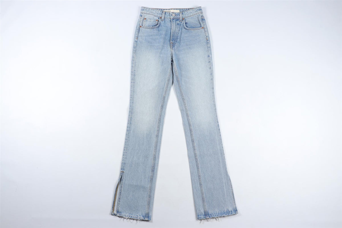 GRLFRND BLUE HIGH RISE STRAIGHT LEG JEANS W24 UK 6