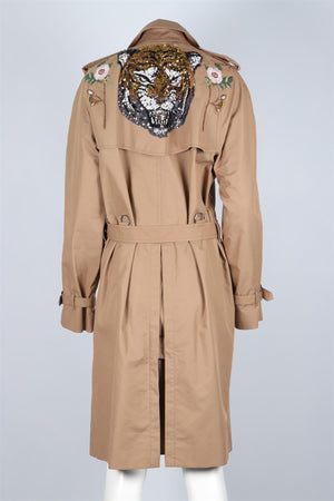 GUCCI TAN SEQUIN AND COTTON TRENCH COAT IT 42 UK 10