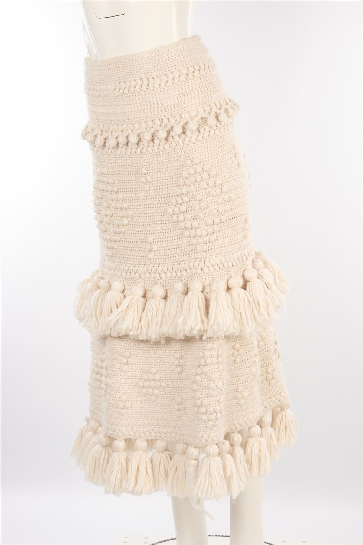 ZIMMERMANN ECRU WOOL MAXI SKIRT UK 10