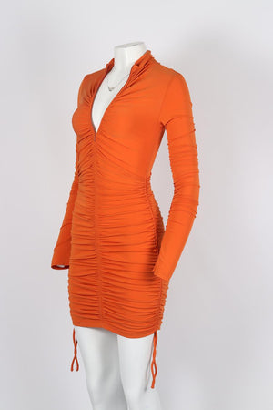 A.L.C. RUCHED STRETCH JERSEY MINI DRESS SMALL