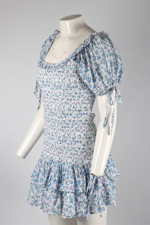 LOVESHACKFANCY BLUE COTTON MINI DRESS MEDIUM
