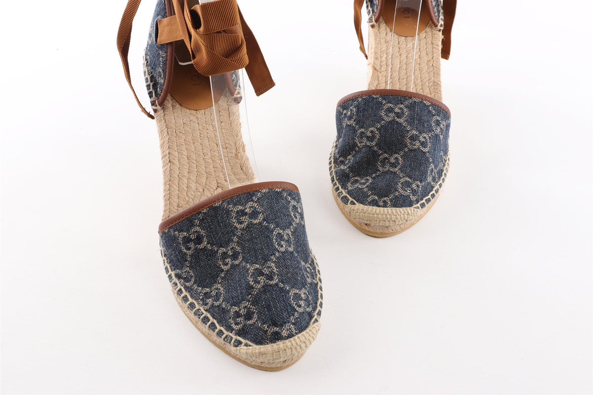 GUCCI BLUE DENIM WEDGE ESPADRILLES EU 38 UK 5 US 8