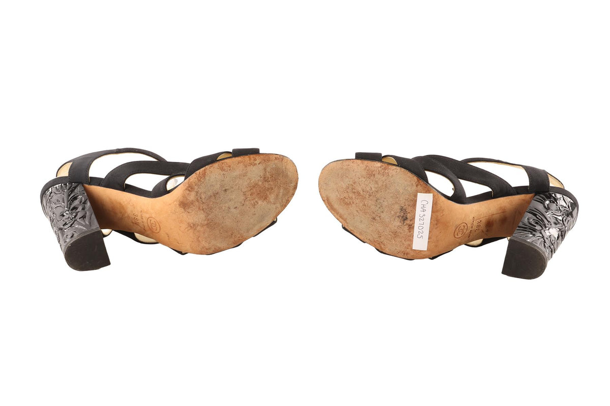 CHANEL BLACK 2016 FABRIC SANDALS EU 38.5 UK 5.5 US 8.5