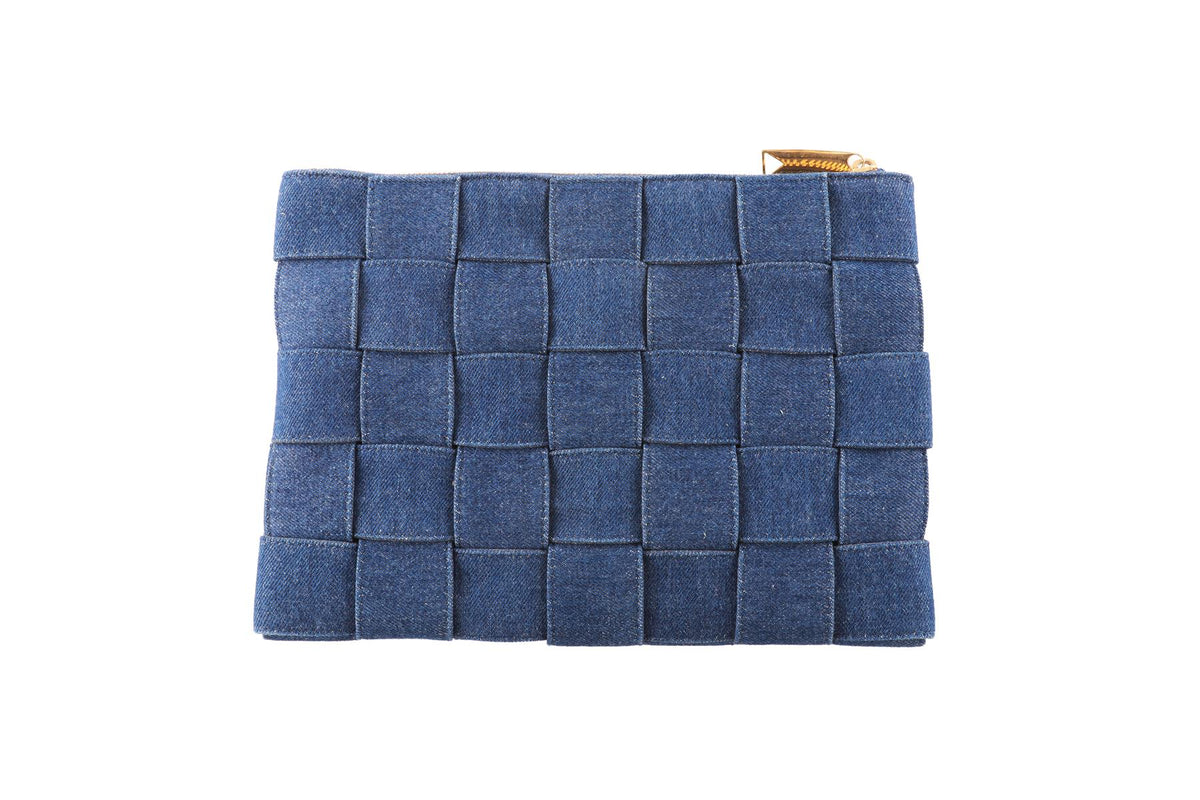 BOTTEGA VENETA BLUE INTRECCIATO DENIM CLUTCH