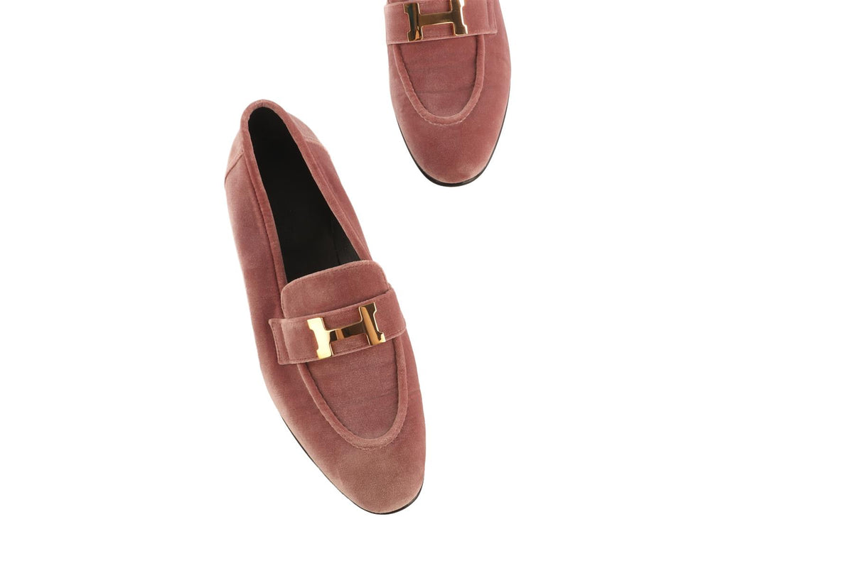 HERMÈS PINK PARIS VELVET LOAFERS EU 37 UK 4 US 7