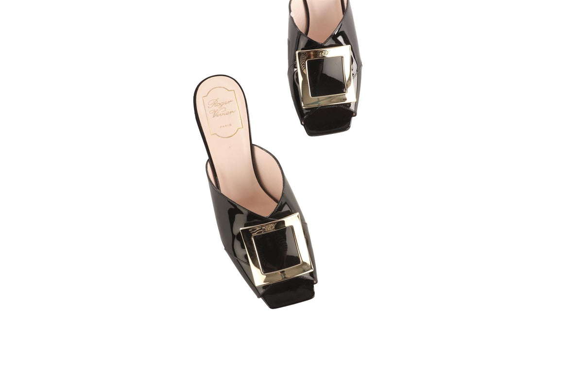 ROGER VIVIER BLACK PATENT LEATHER MULES EU 40 UK 7 US 10