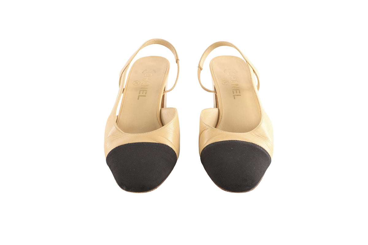 CHANEL BEIGE LEATHER SLINGBACK PUMPS EU 39 UK 6 US 9