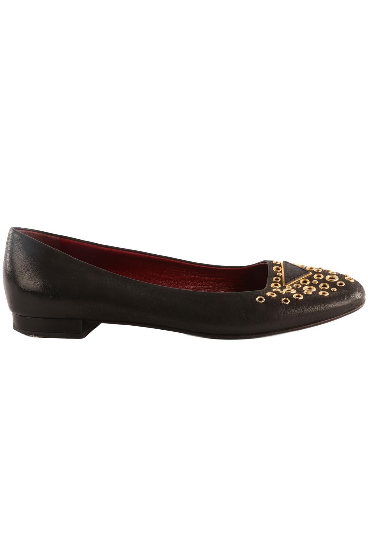 PRADA BLACK LEATHER BALLET FLATS EU 37.5 UK 4.5 US 7.5