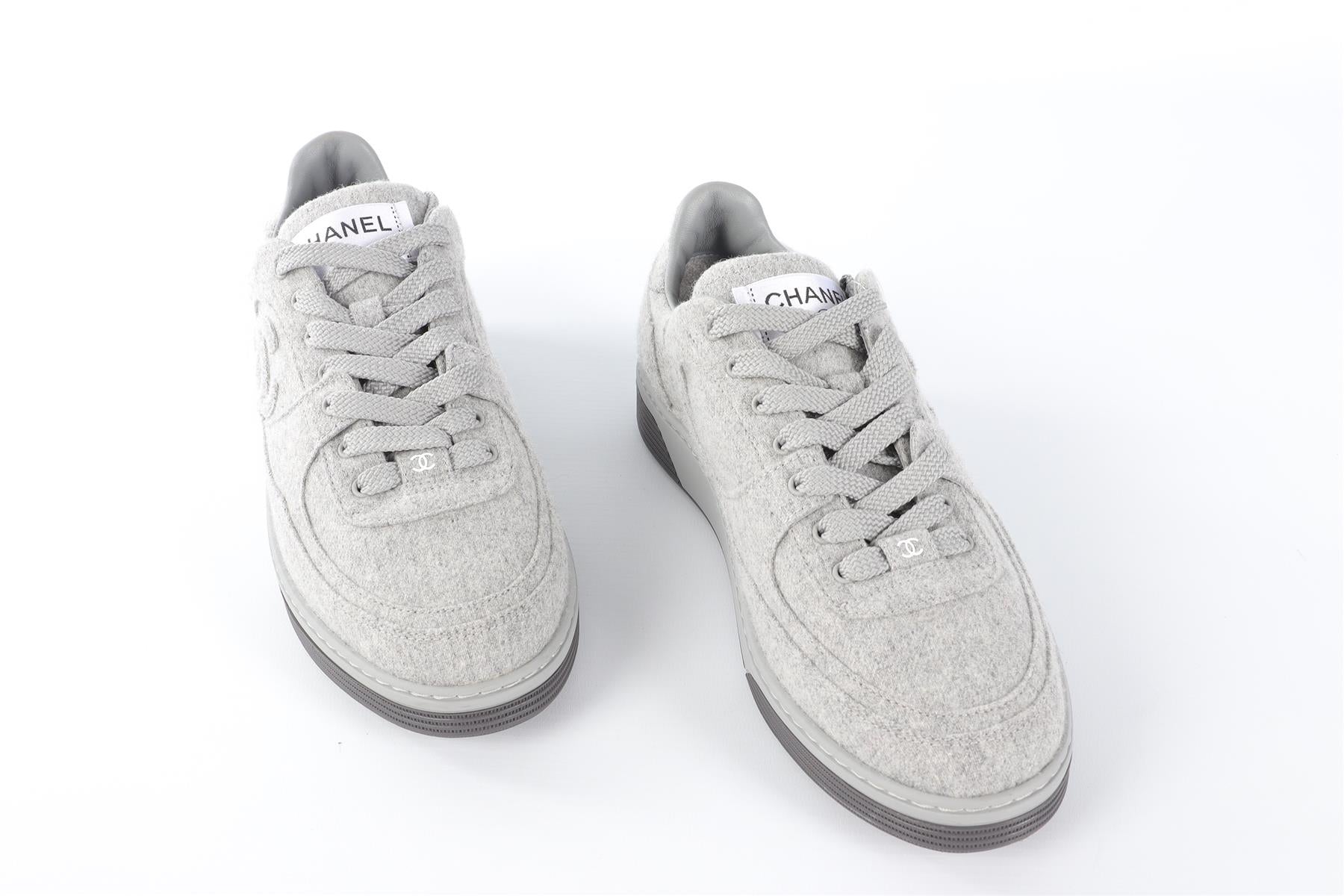 CHANEL GREY 2024 WOOL SNEAKERS EU 38.5 UK 5.5 US 8.5