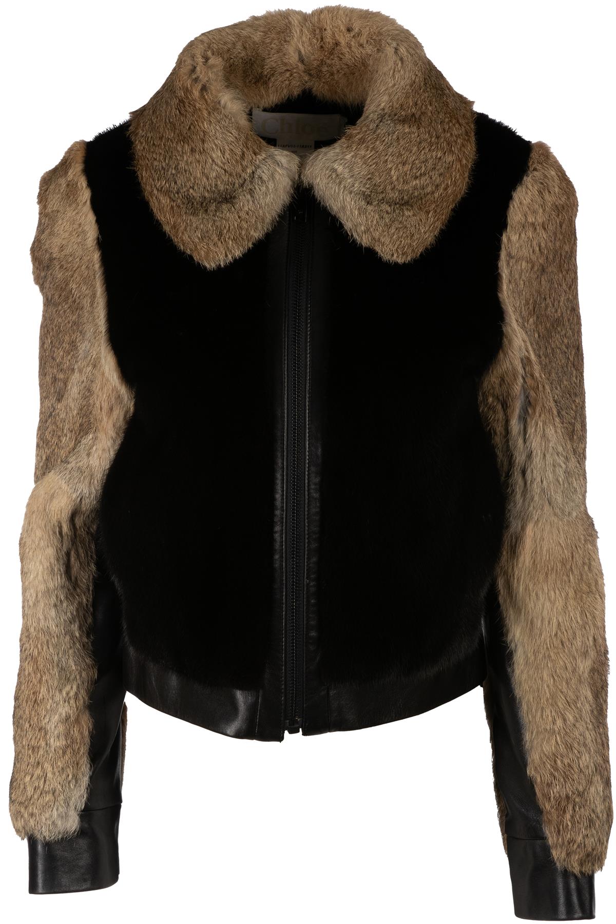 CHLOÉ BLACK RABBIT AND MINK FUR JACKET FR 36 UK 8
