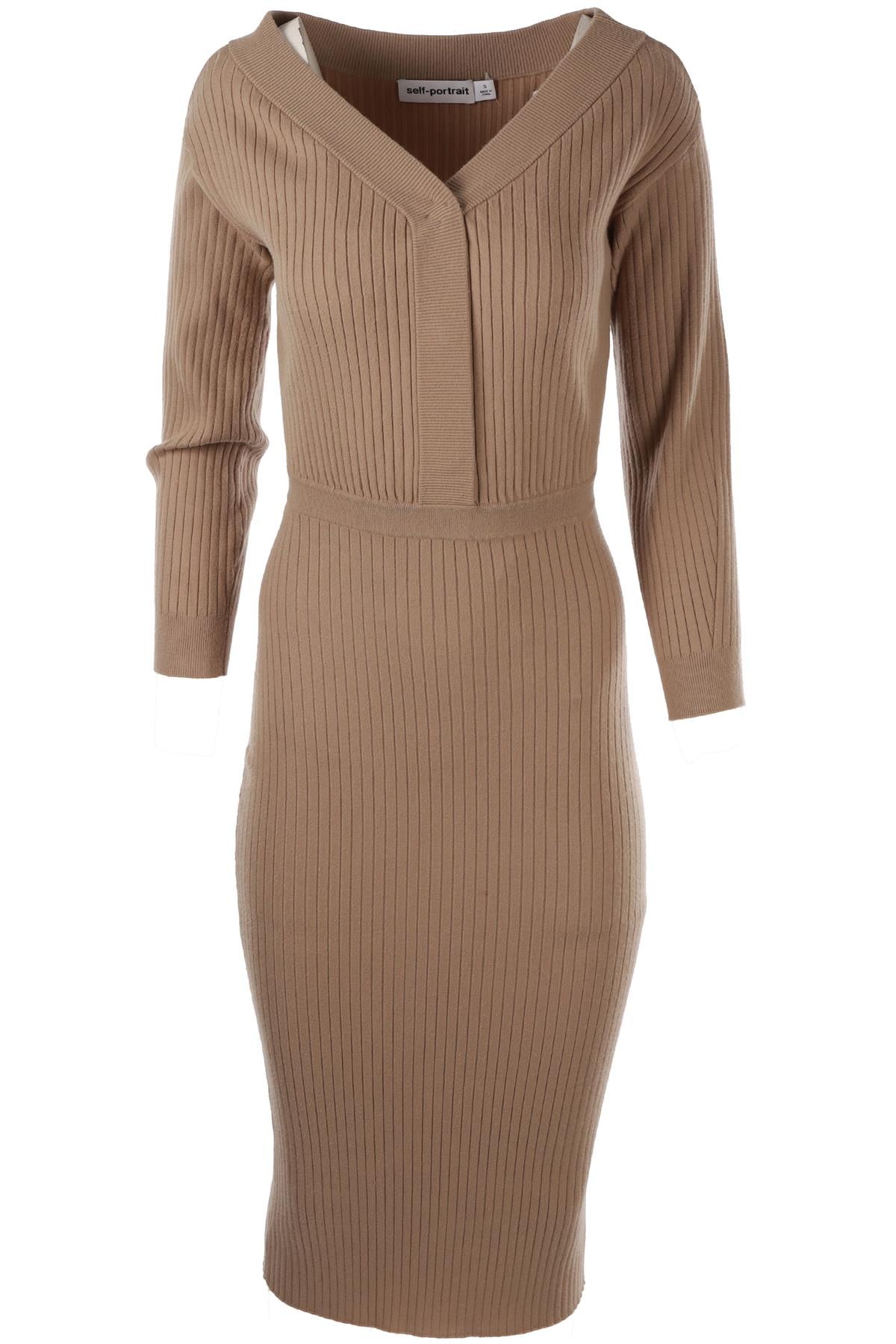 BEIGE KNIT MIDI DRESS