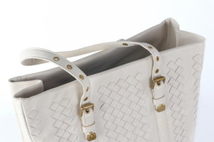 BOTTEGA VENETA ECRU INTRECCIATO LEATHER TOTE BAG