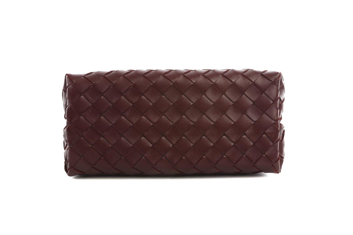 BOTTEGA VENETA BURGUNDY ANDIAMO SMALL INTRECCIATO LEATHER TOTE BAG
