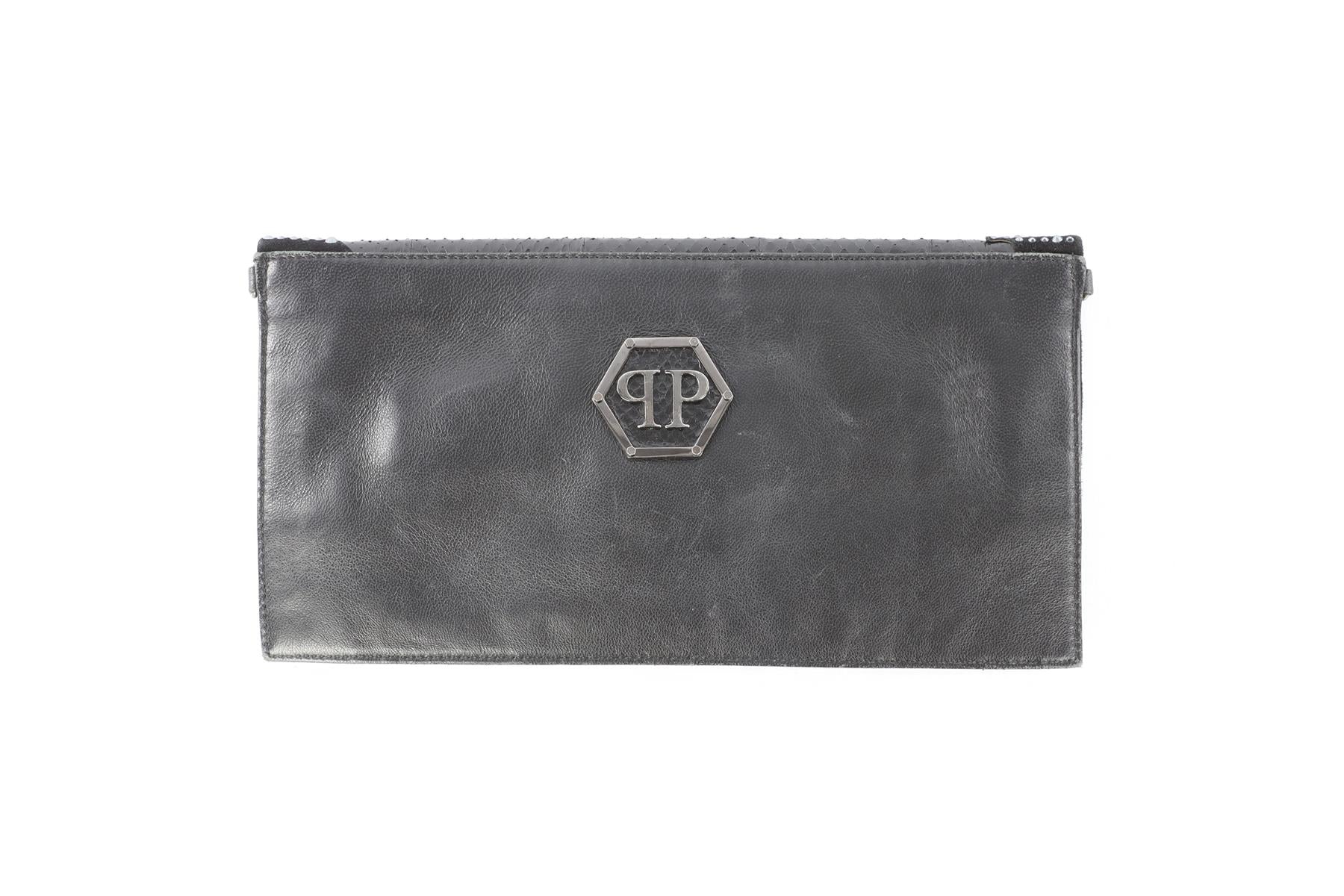 PHILIPP PLEIN BLACK LEATHER CLUTCH
