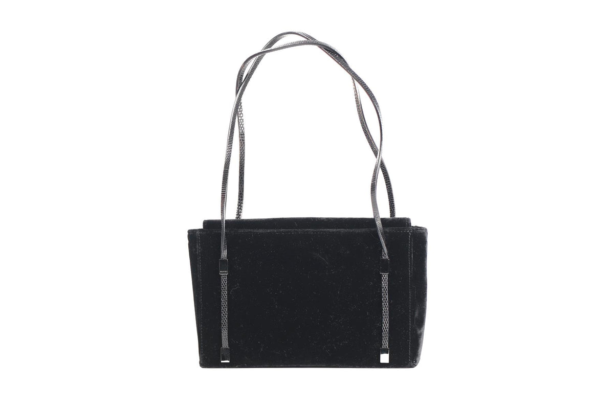GUCCI BLACK VINTAGE VELVET SHOULDER BAG