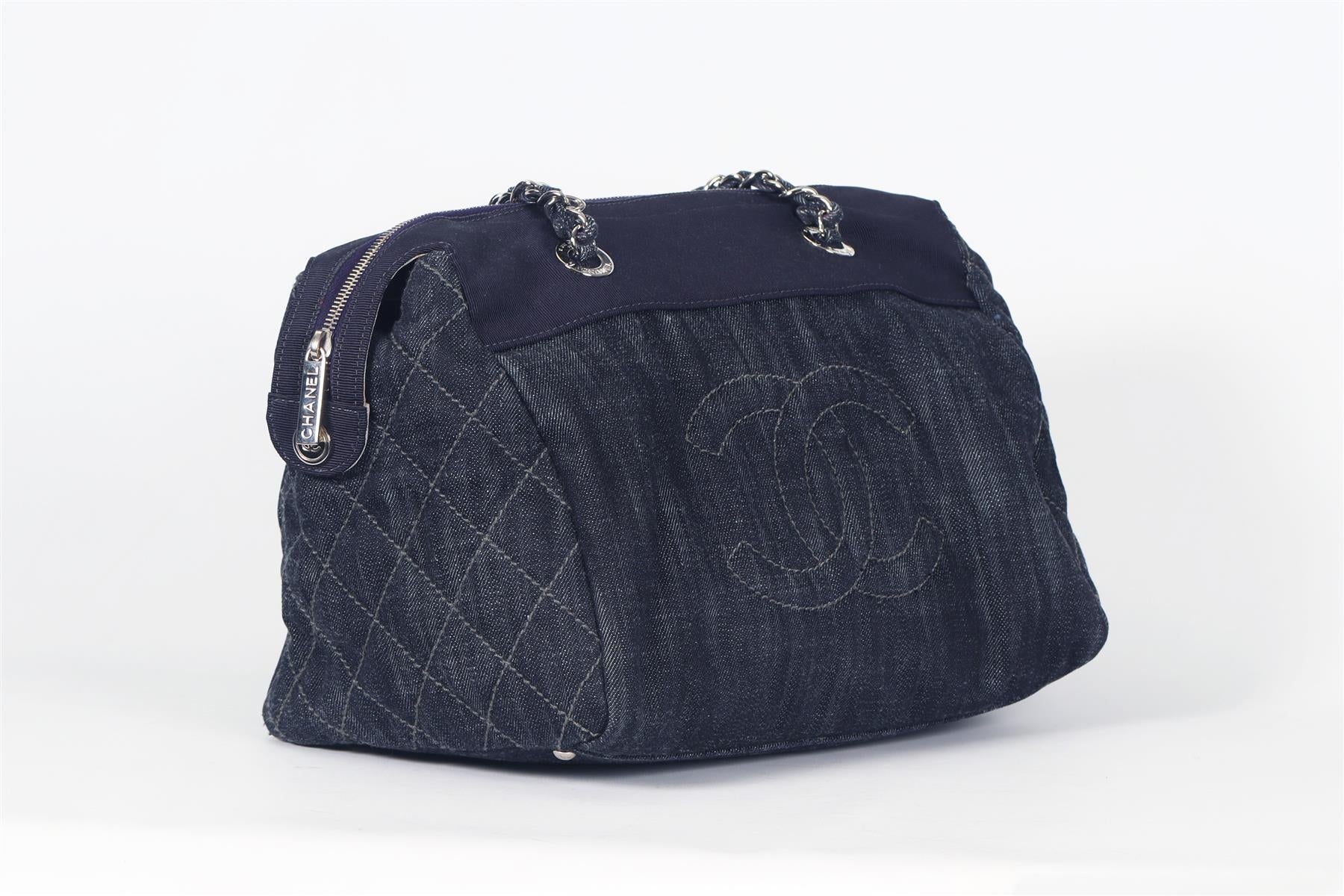CHANEL 2009 CC QUILTED DENIM SHOULDER BAG