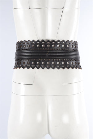 ALAÏA BLACK LEATHER WAIST BELT 75 CM