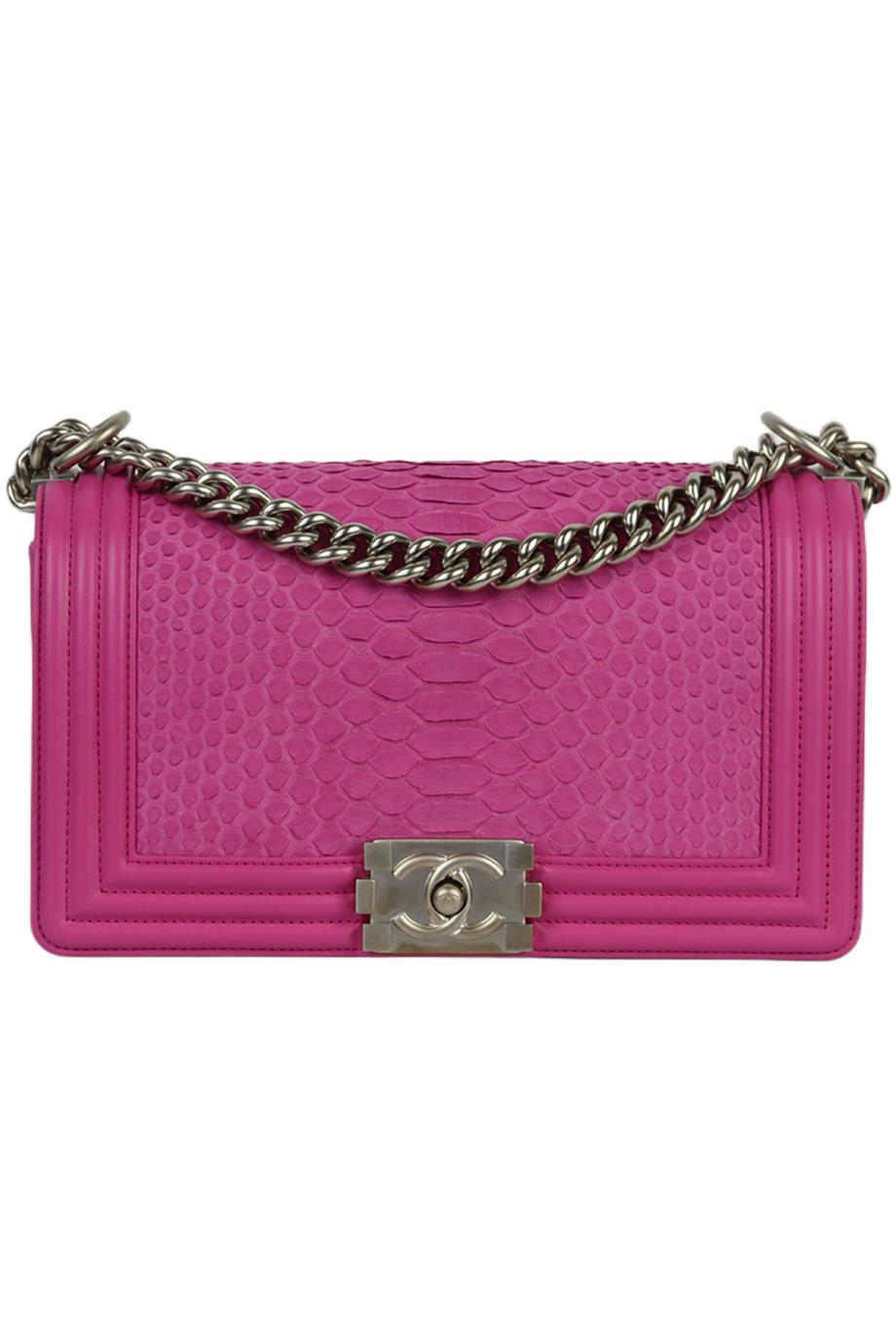 CHANEL 2015 BOY MEDIUM PYTHON AND LEATHER SHOULDER BAG