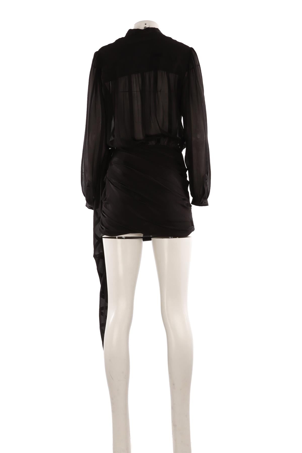 SAINT LAURENT BLACK SILK MINI DRESS FR 36 UK 8