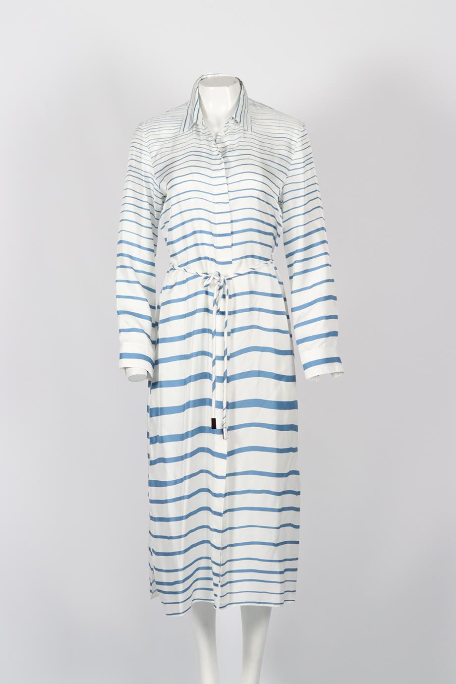 THEORY BELTED STRIPPED SILK MIDI DRESS MEDIUM