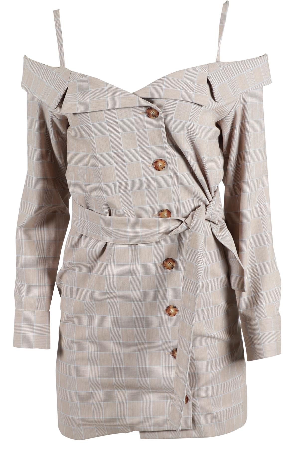 MAJE BROWN WOVEN MINI DRESS UK 8