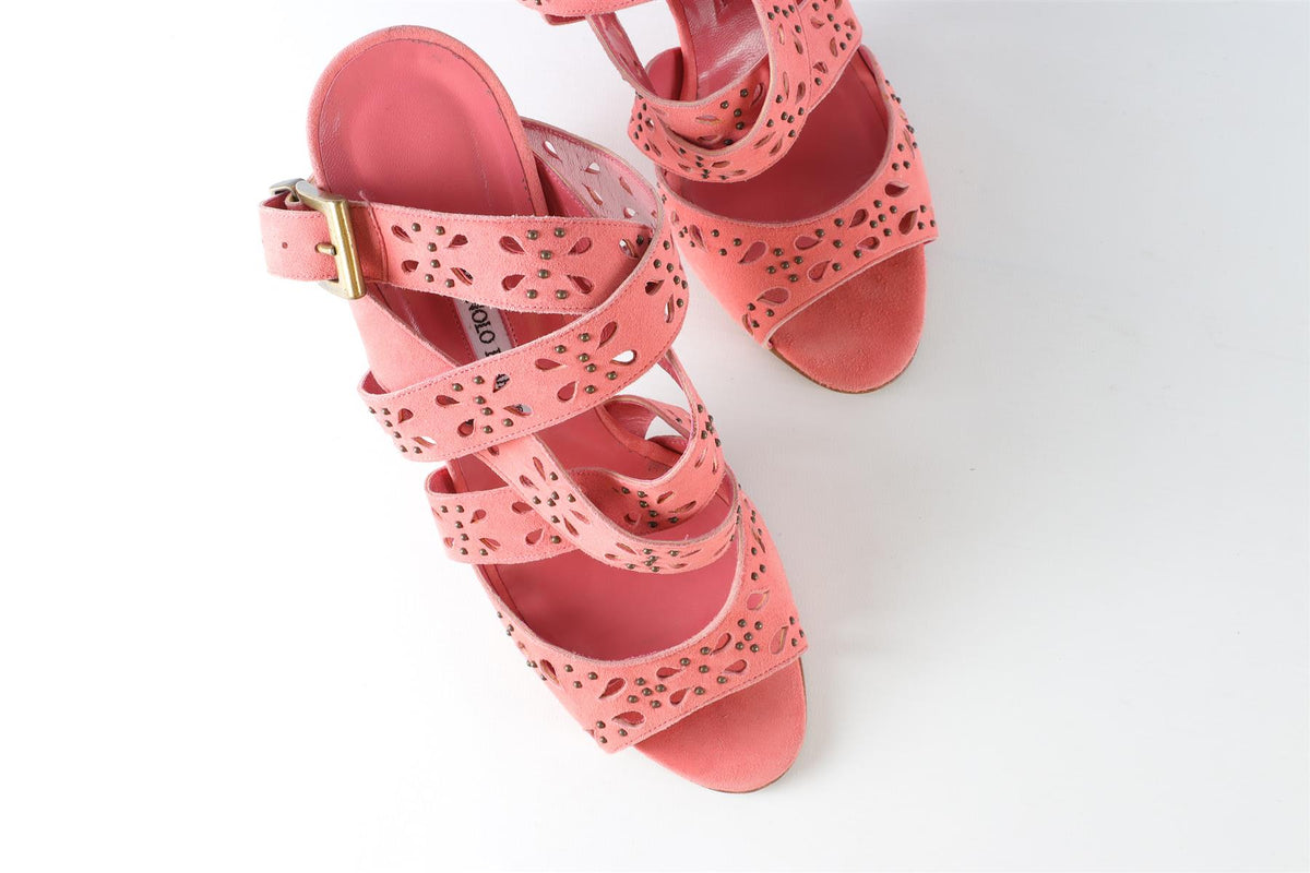 MANOLO BLAHNIK PINK SUEDE SANDALS EU 40.5 UK 7.5 US 10.5