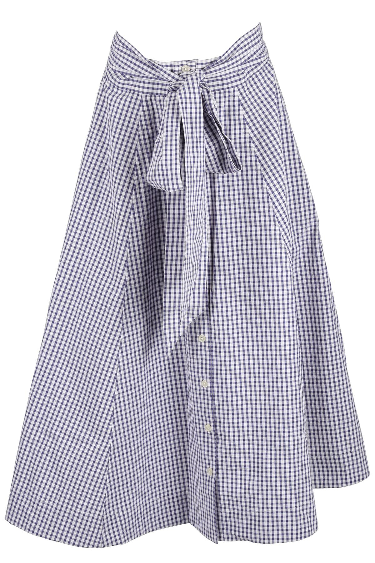 LISA MARIE FERNANDEZ BLUE CHECKED COTTON MAXI SKIRT US 2 UK 6