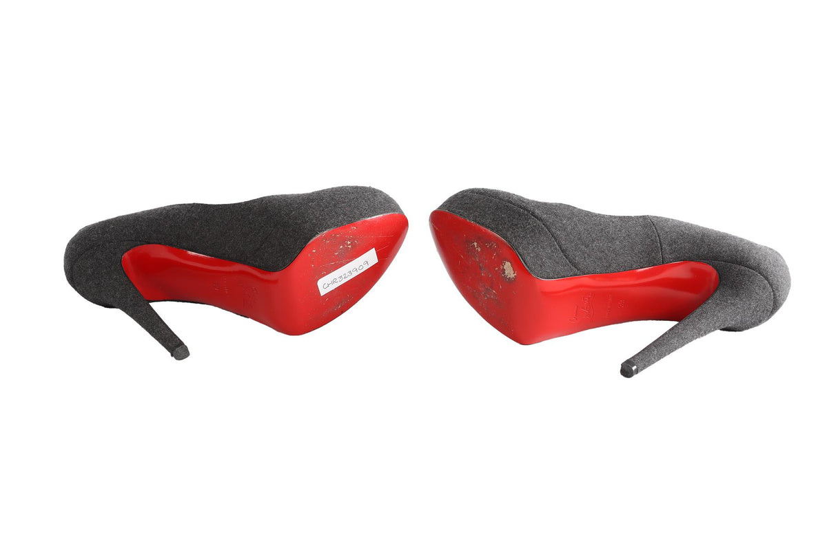 CHRISTIAN LOUBOUTIN GREY FELT PLATFORM PUMPS EU 39 UK 6 US 9
