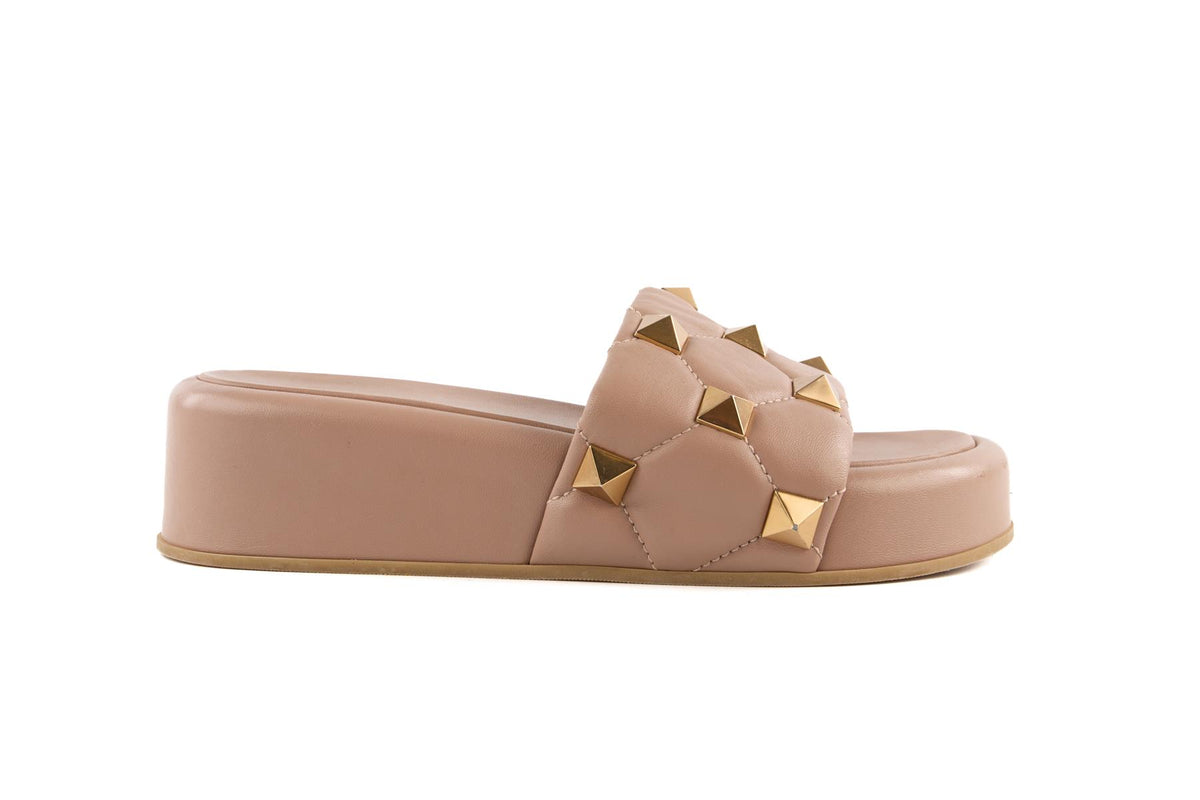 VALENTINO GARAVANI NUDE ROCKSTUD LEATHER PLATFORM SLIDES EU 39 UK 6 US 9