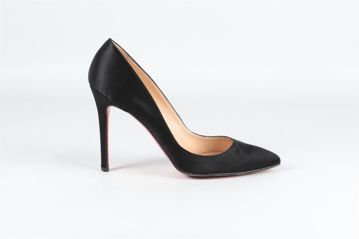 CHRISTIAN LOUBOUTIN BLACK SATIN PUMPS EU 39 UK 6 US 9