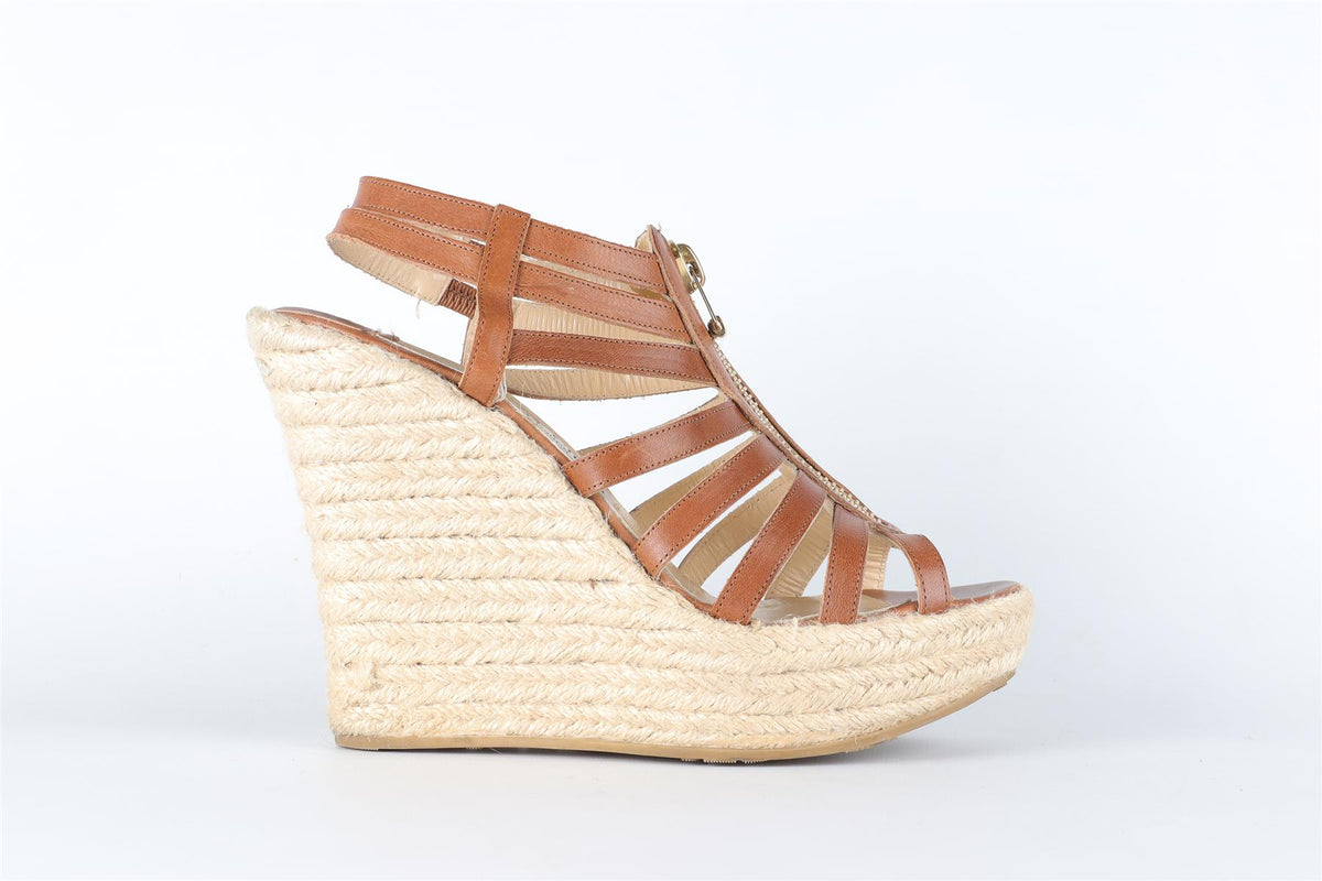 JIMMY CHOO BROWN LEATHER WEDGE SANDALS EU 38 UK 5 US 8