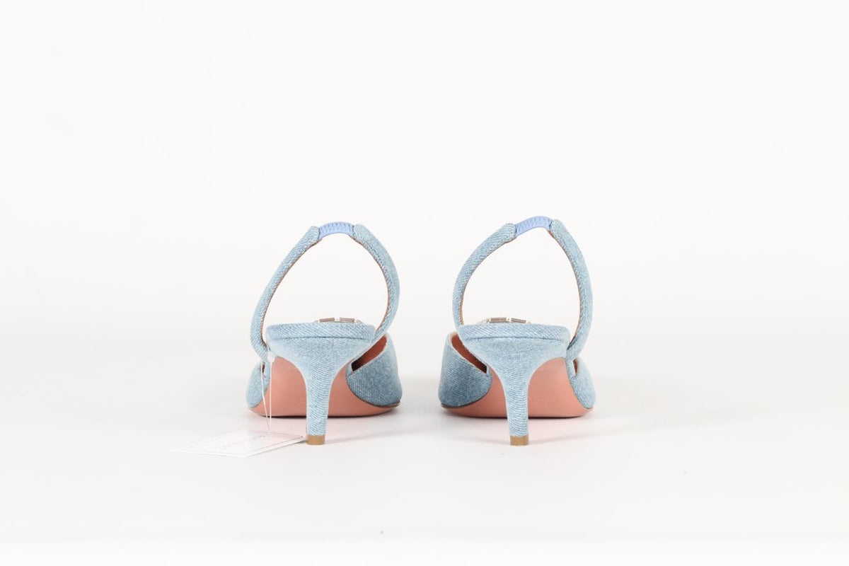 AMINA MUADDI CRYSTAL AND DENIM SLINGBACK PUMPS EU 37.5 UK 4.5 US 7.5