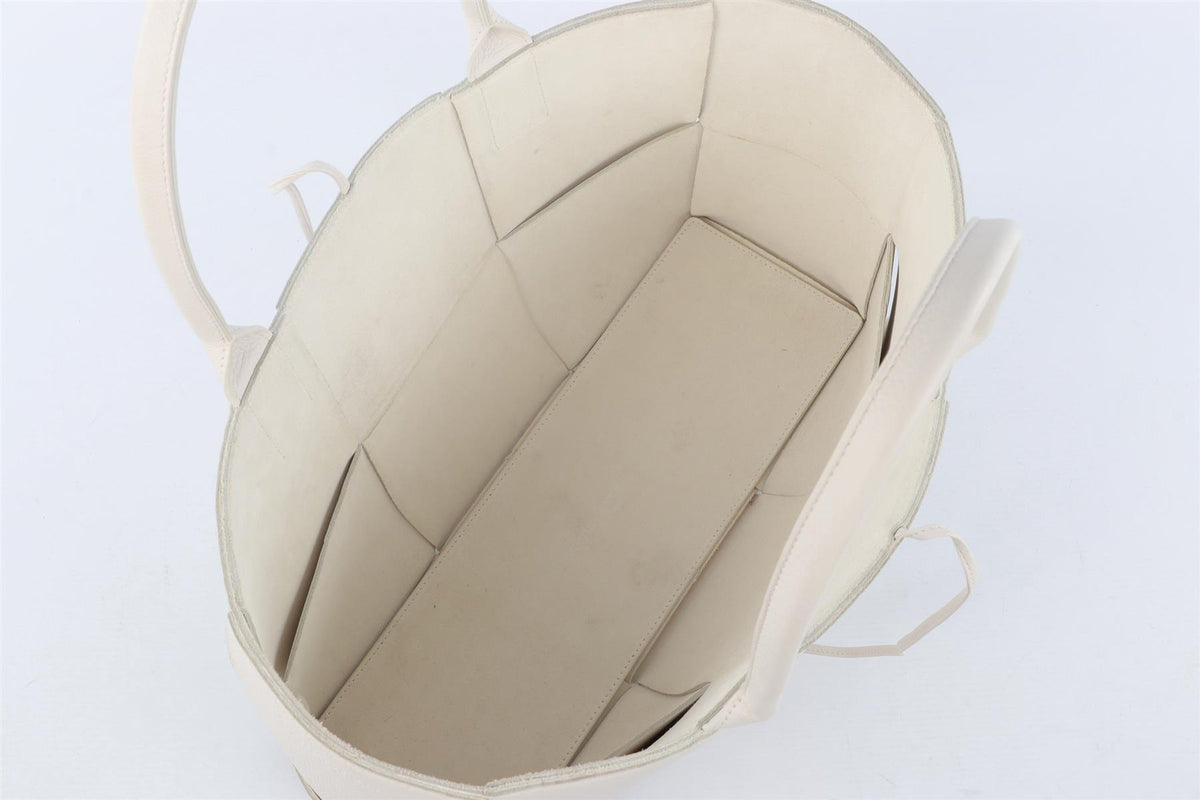 BOTTEGA VENETA WHITE ARCO INTRECCIATO LEATHER TOTE BAG