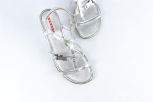 PRADA SPORT SILVER LEATHER SANDALS EU 37.5 UK 4.5 US 7.5
