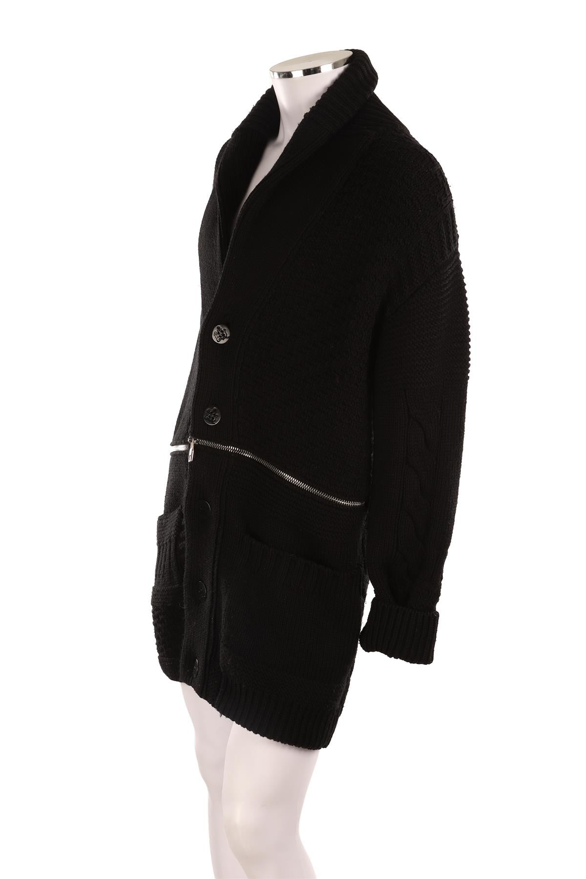 ALEXANDER MCQUEEN BLACK MEN'S WOOL CARDIGAN SMALL