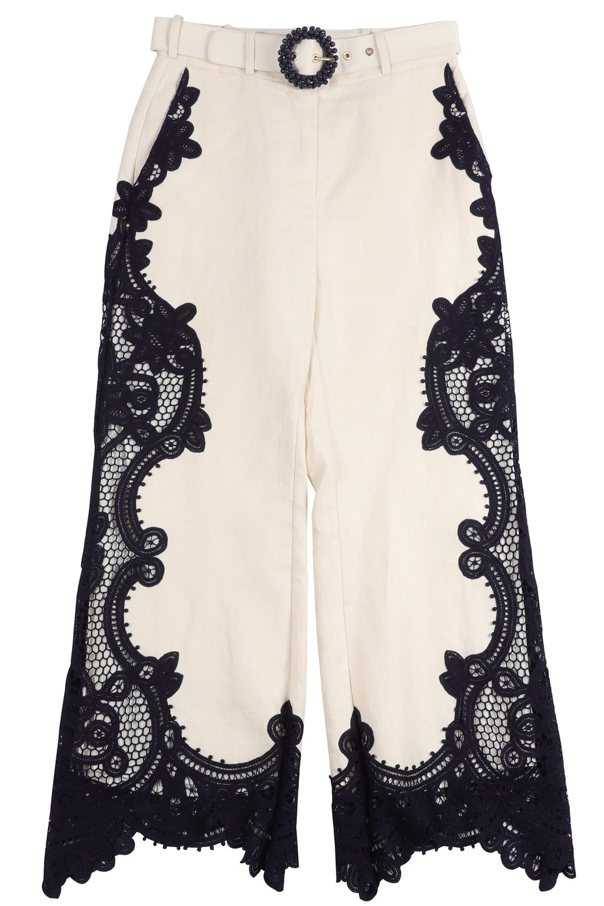 ZIMMERMANN CREAM LINEN WIDE LEG PANTS UK 6