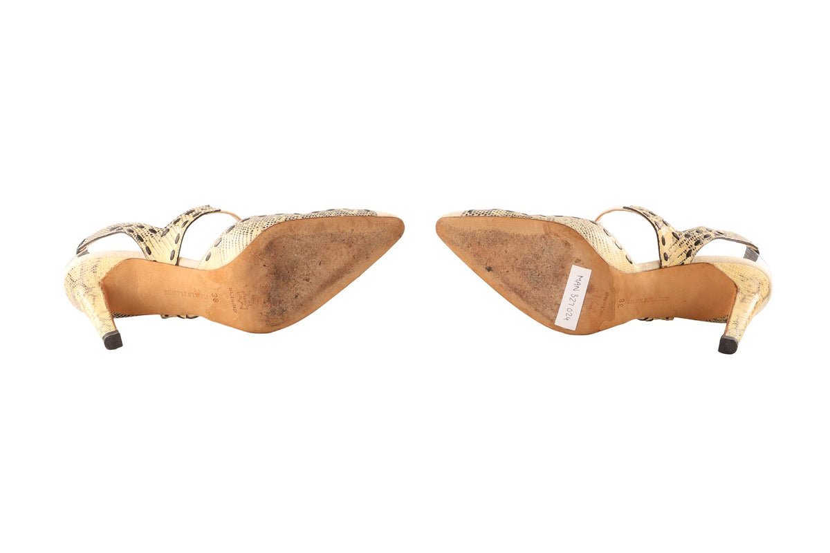 MANOLO BLAHNIK BEIGE CANVAS PUMPS EU 38 UK 5 US 8