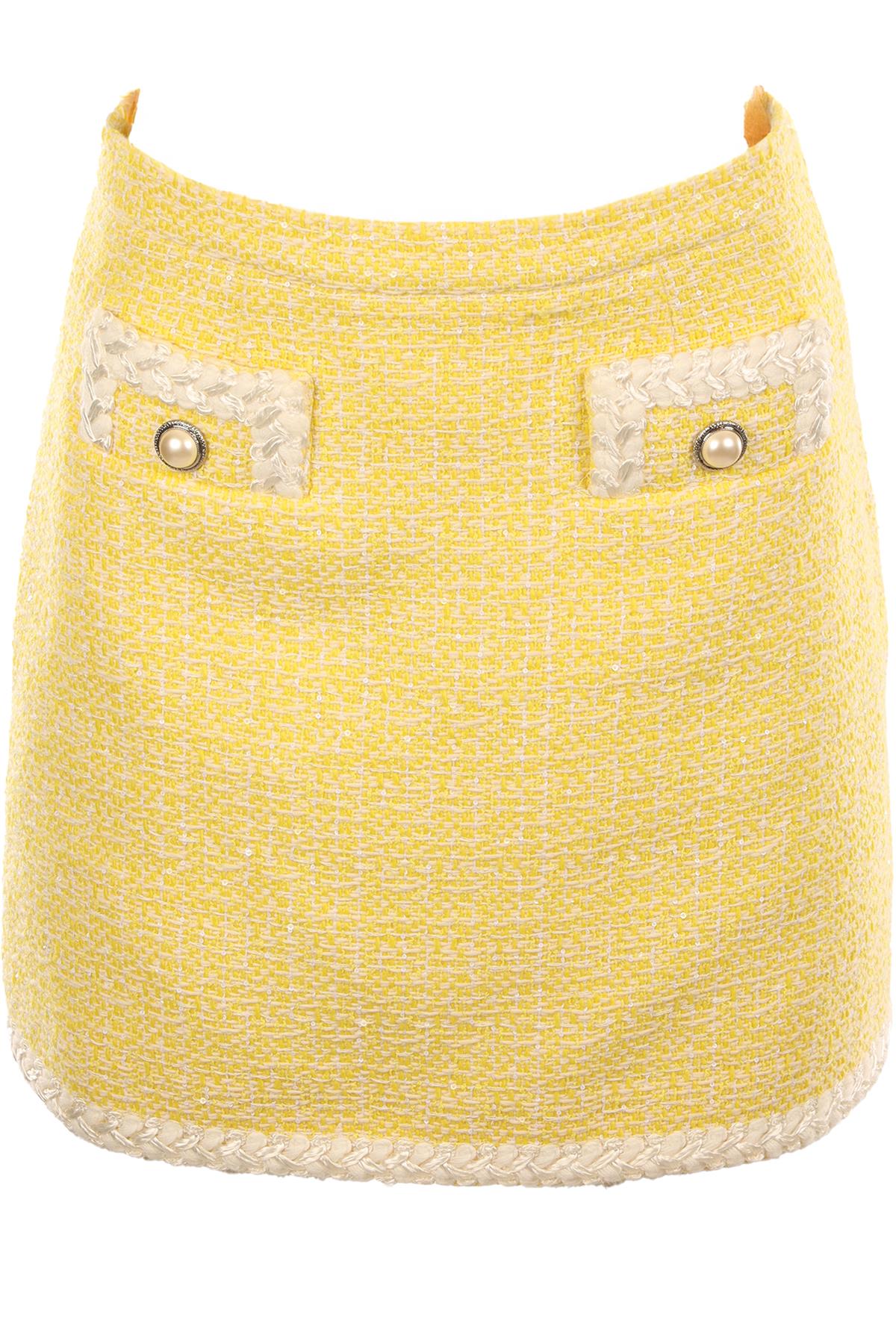 ALESSANDRA RICH YELLOW TWEED MINI SKIRT IT 40 UK 8