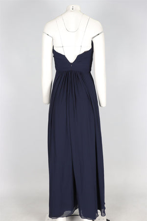 MONIQUE LHUILLIER BLUE CHIFFON MAXI DRESS US 0 UK 4