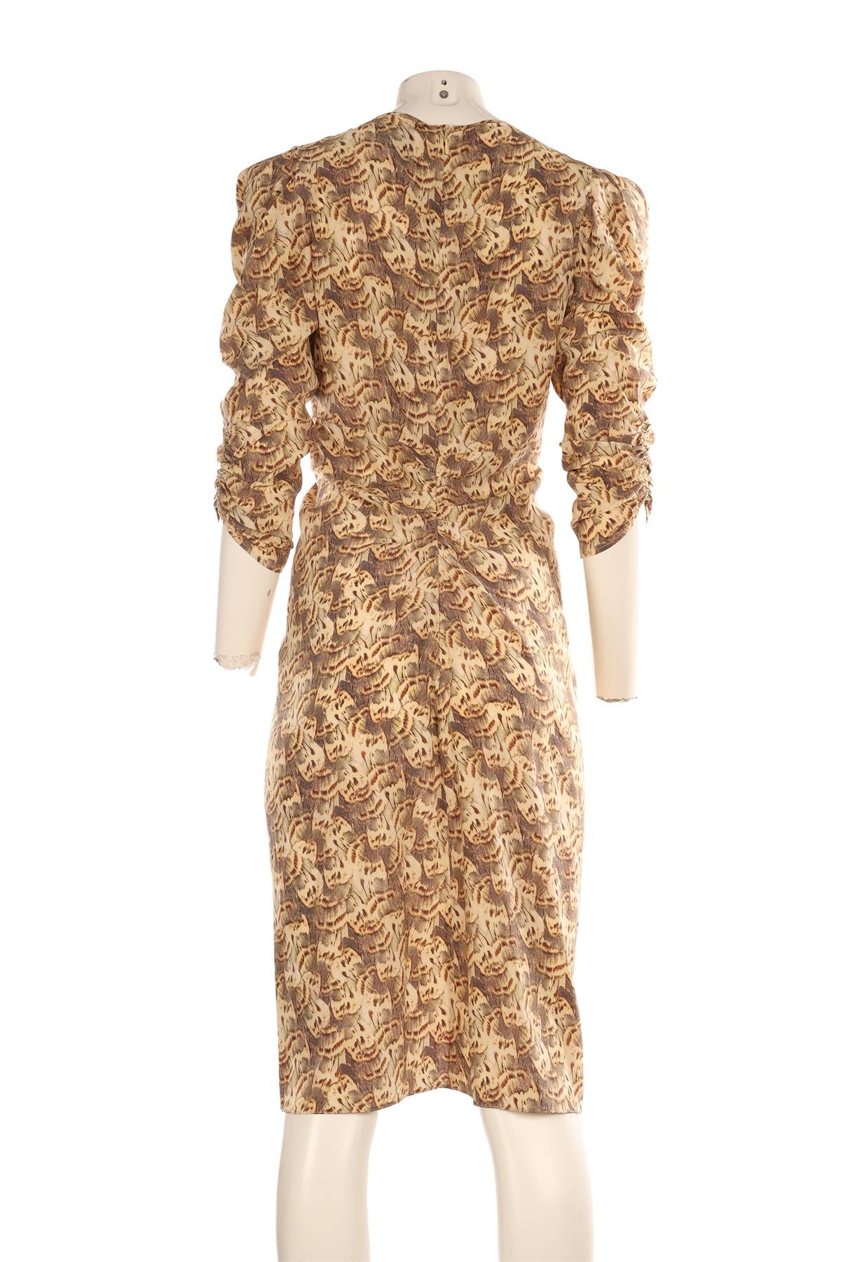ISABEL MARANT BEIGE SILK MIDI DRESS FR 38 UK 10