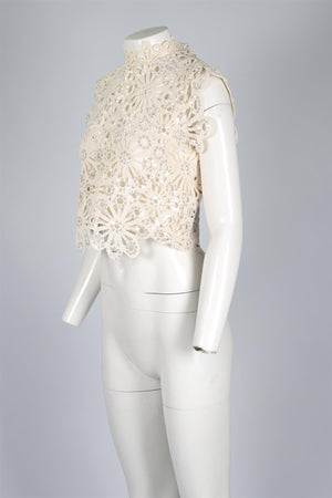 MAJE CREAM SEQUIN AND CROCHET TOP UK 10